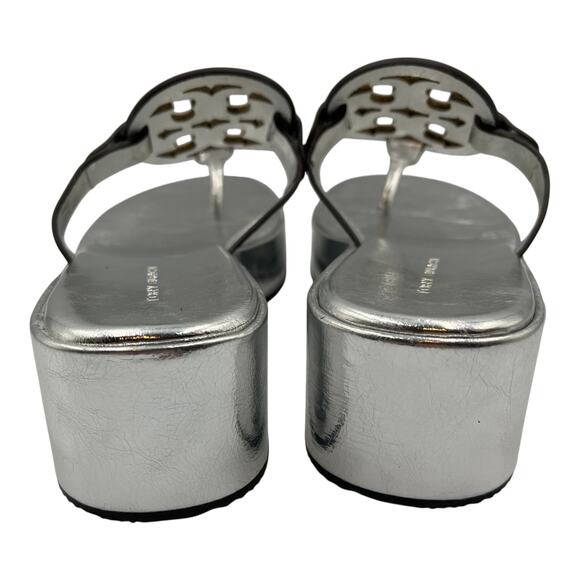 Tory Burch Miller Leather Wedge Platform Sandals Metallic Silver Size 7.5M - Picture 4 of 8
